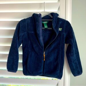 L.L. Beans kids unisex fleece zip up hoodie sweatshirt. Navy blue Size S8 warm
